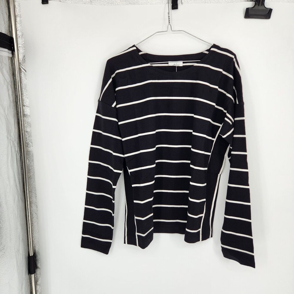 J.Jill Women's Small Tall Black‎ Cream Mixed Stripe Long Sleeve Top NWT